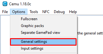 General settings button in Cemu