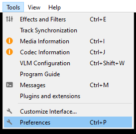 VLC preferences button