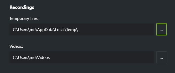 GeForce Experience recordings folder path