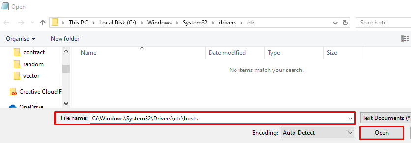 Opening the hosts file path in Notepad