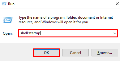 Using Run to open the Windows start up folder