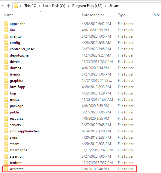 Steam userdata folder on Windows