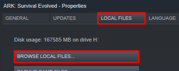 Button to open the Ark local game files