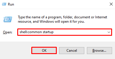 Using Run to open the Windows common start up folder